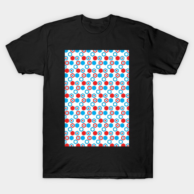 Retro Hexagons - Red White and Blue T-Shirt by Blue-Banana